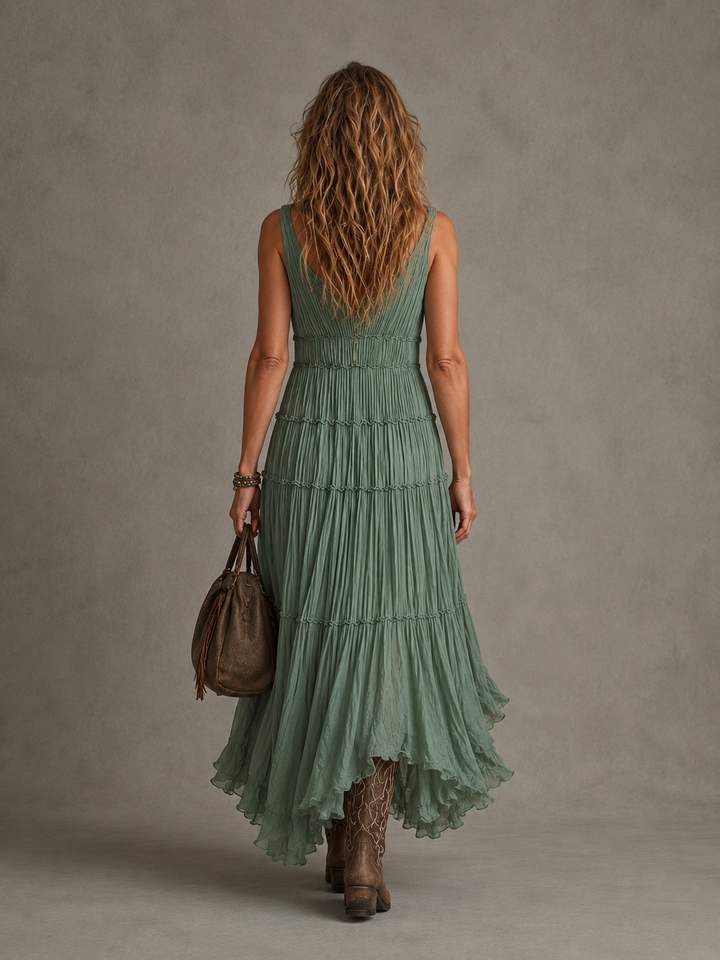 Ava | Geplooide V-hals Maxi Jurk voor Dames