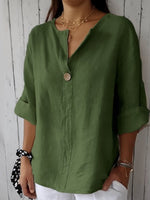 Zamma | Big Button V-Neck Linen Top