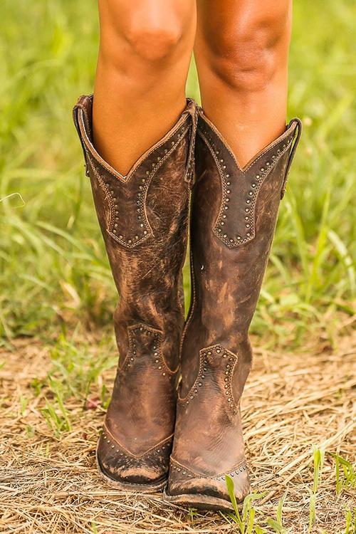 Women's Faux Leather Western Cowboy Boots | Block Heel, Pointed Toe | Comfortable Cushioned Insole | Perfect for Day and Night