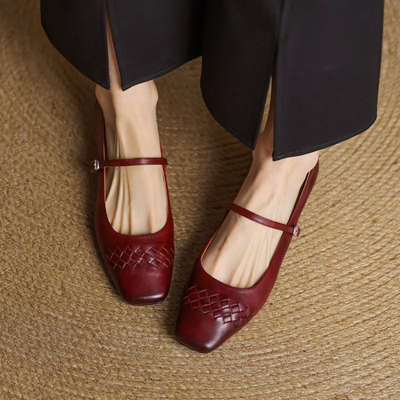 SORCHA | Square-Toe Woven Mary Jane Flats