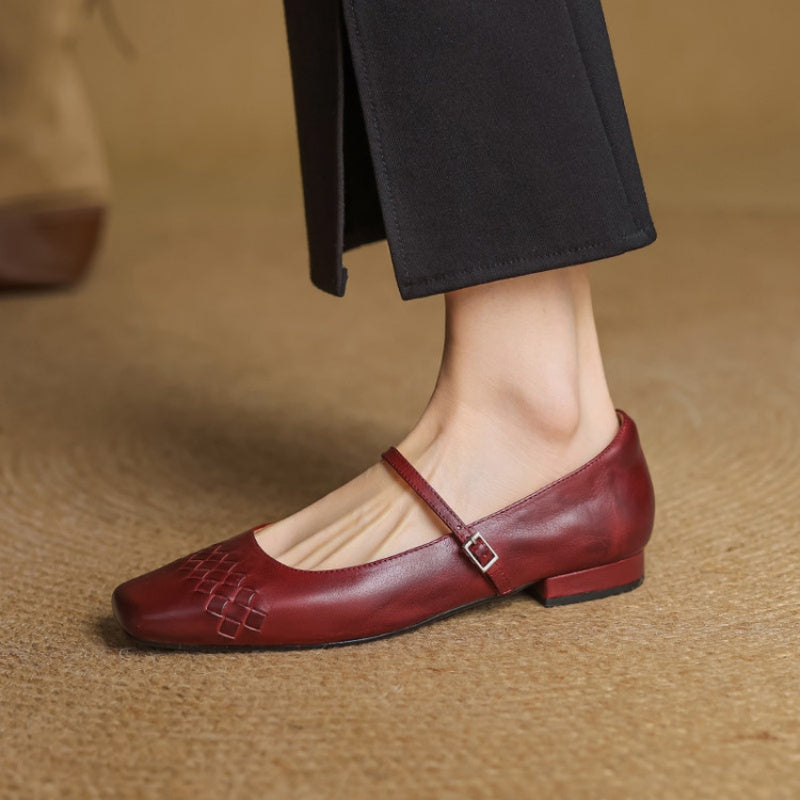 SORCHA | Square-Toe Woven Mary Jane Flats