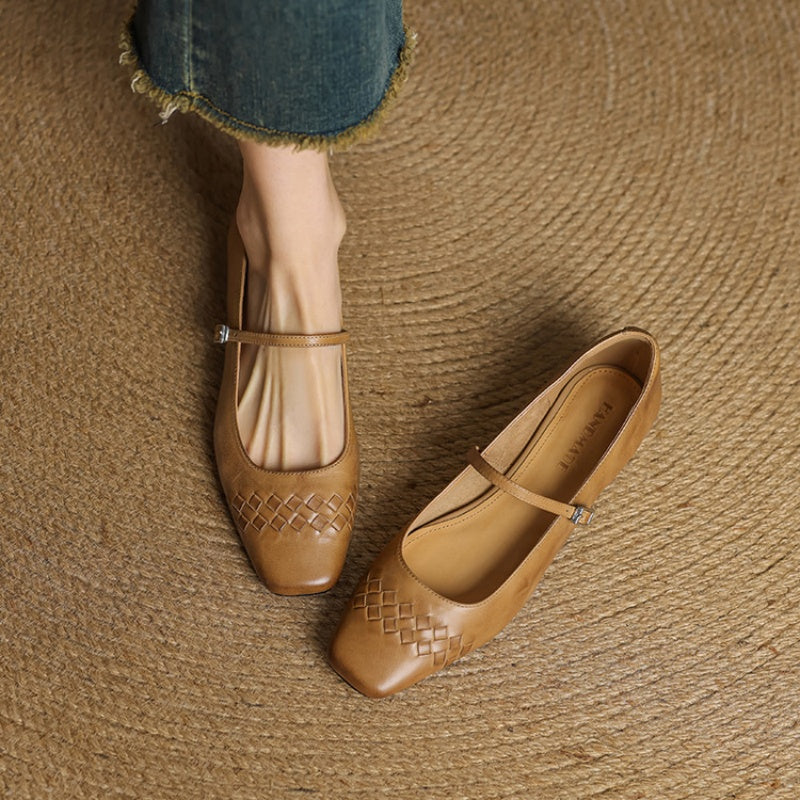SORCHA | Square-Toe Woven Mary Jane Flats