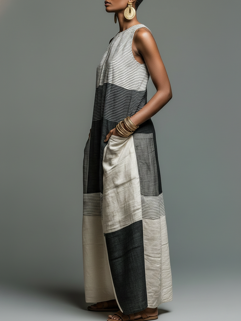 Nadia | Colour Block Stripe Sleeveless Maxi Dress
