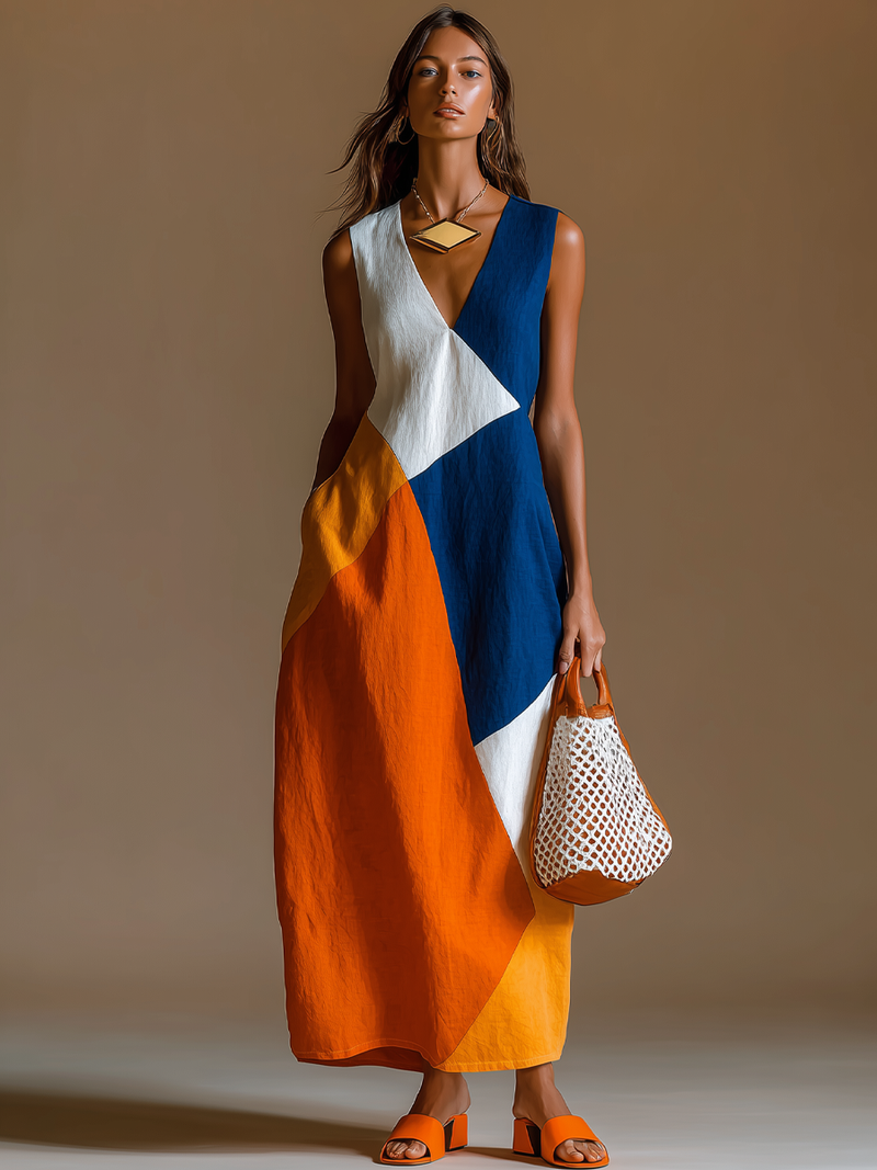 Petra | Colour Block V-Neck Sleeveless Maxi Dress