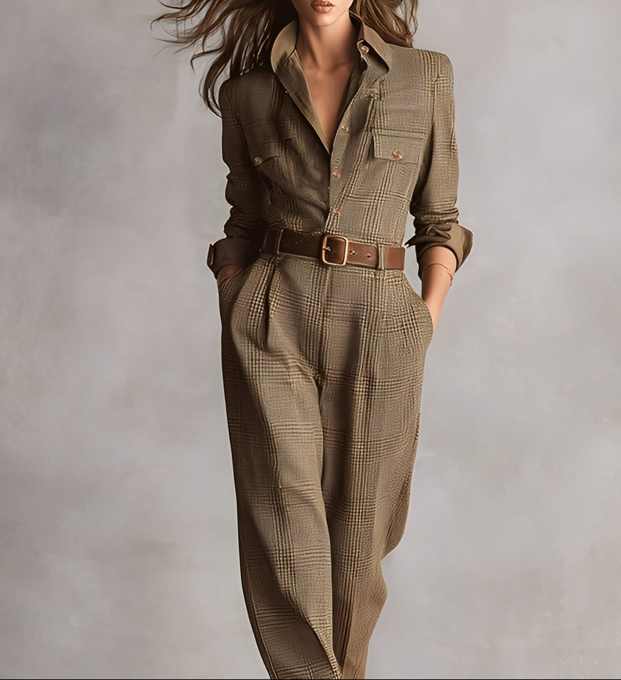 Célia | Bruine Overall met Elegante Accenten