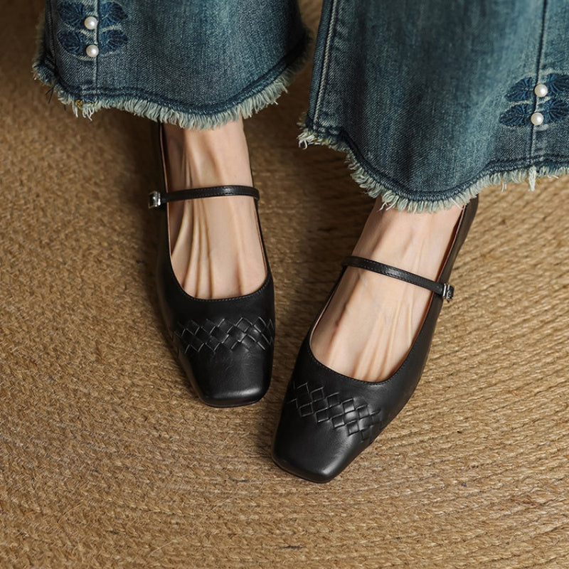 SORCHA | Square-Toe Woven Mary Jane Flats