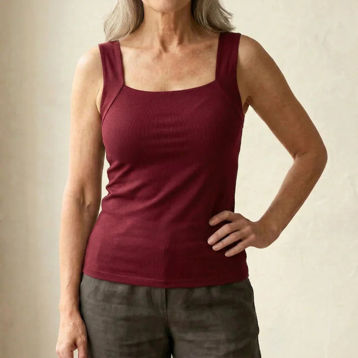 Fleur tanktop met ingebouwde bh in bordeaux