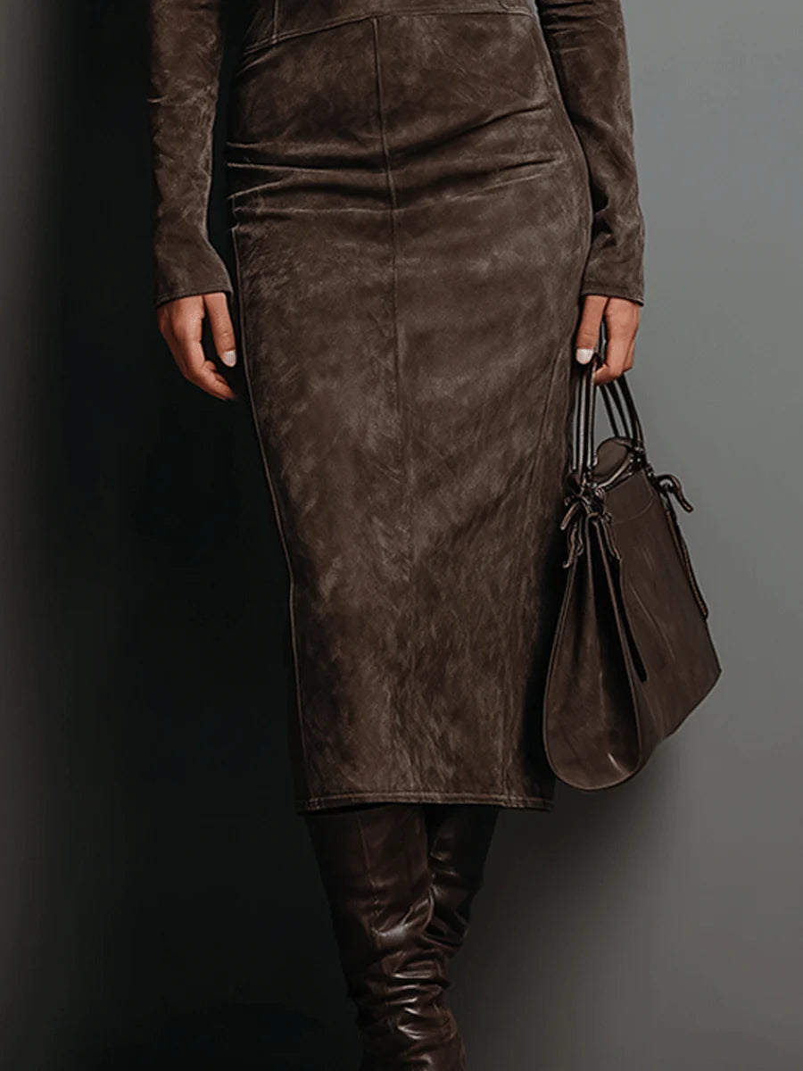Lorène | Midi Lange Bruine Dress