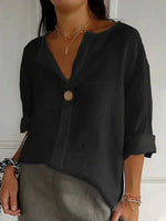 Zamma | Big Button V-Neck Linen Top