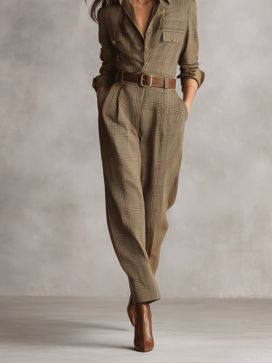 Célia | Bruine Overall met Elegante Accenten