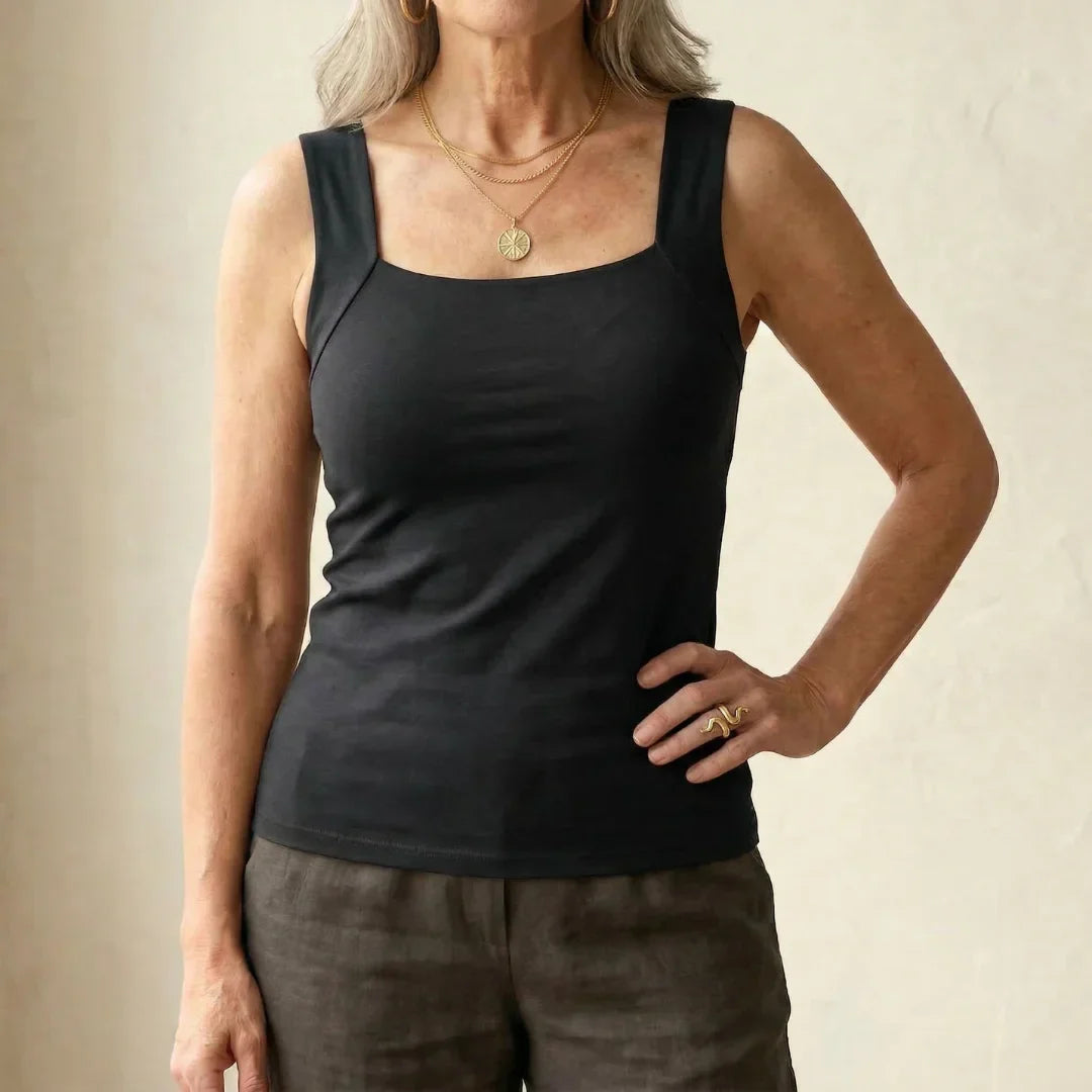 Fleur tanktop met ingebouwde bh in zwart