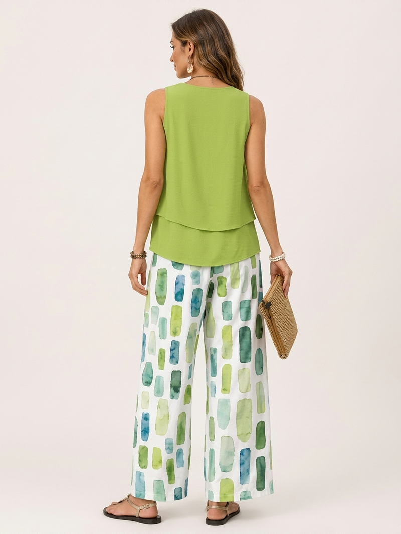 Lizzy | Layered Top & Printed Wide-Leg Trouser Set