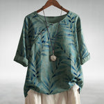 Talia | Leaf Print Button-Detail Top