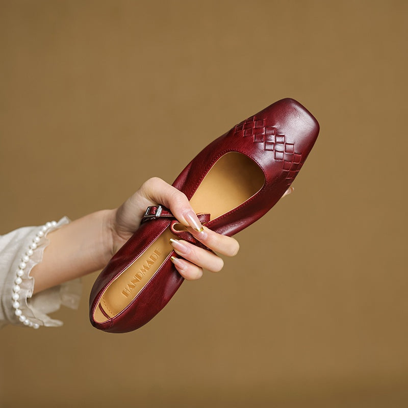 SORCHA | Square-Toe Woven Mary Jane Flats