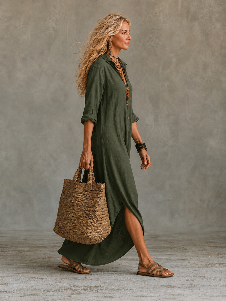 Vivienne | Knoop-Down Maxi Jurk voor Vrouwen