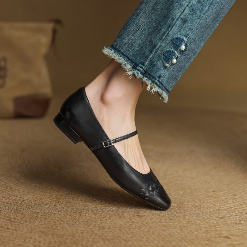 SORCHA | Square-Toe Woven Mary Jane Flats