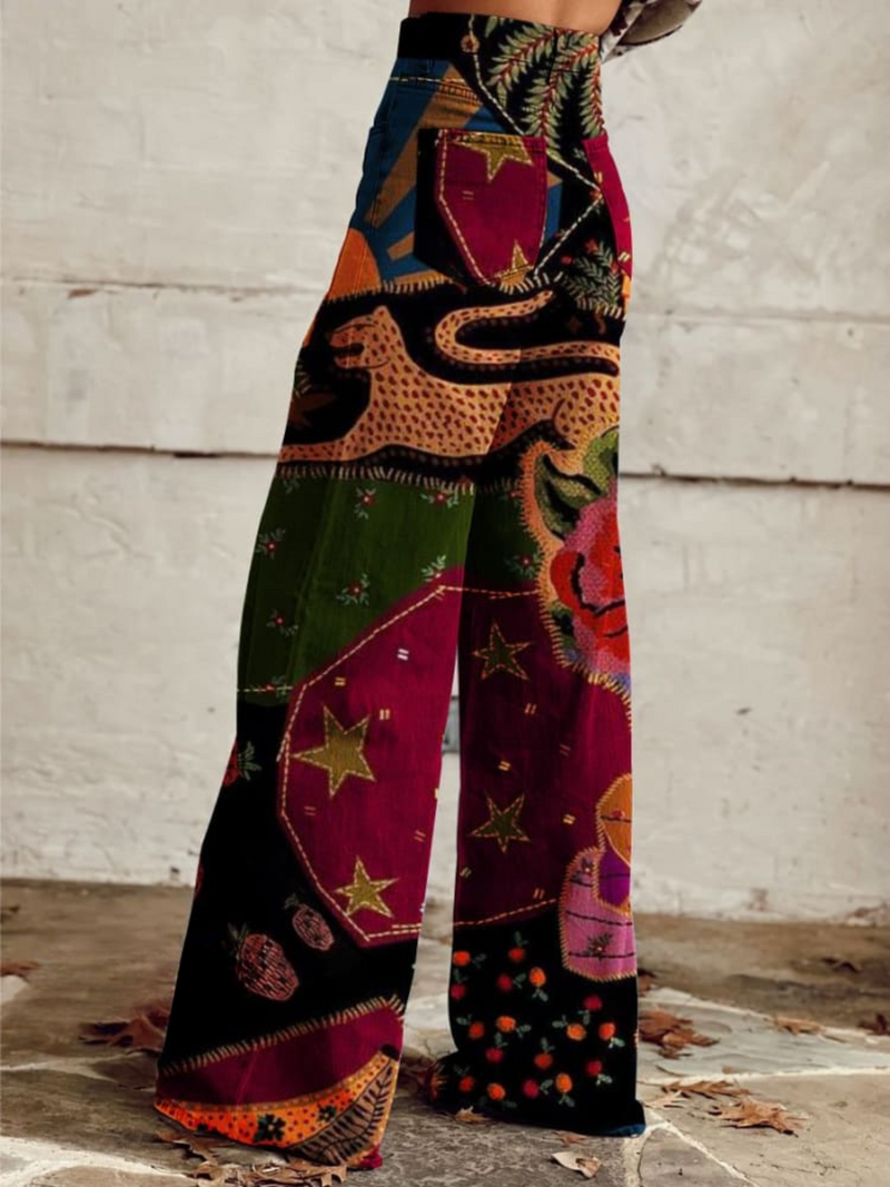 Léa | Retro Chevron Print High-Waist Wide-Leg Jeans