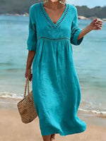 Cleo | V-Neck Lace Trim Midi Dress