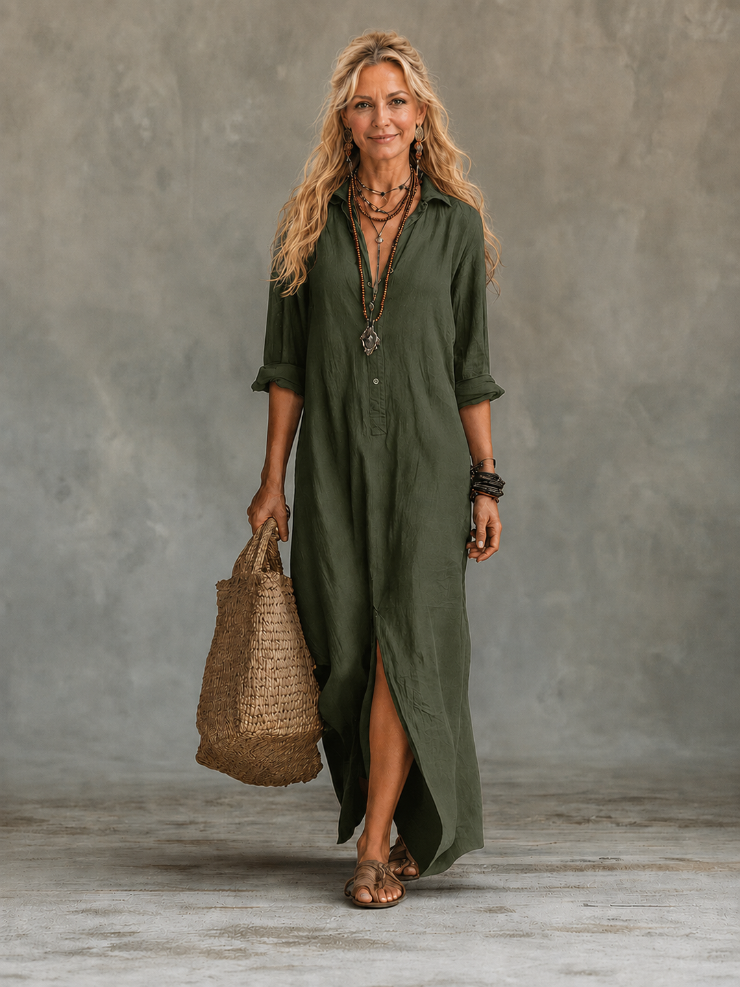 Vivienne | Knoop-Down Maxi Jurk voor Vrouwen