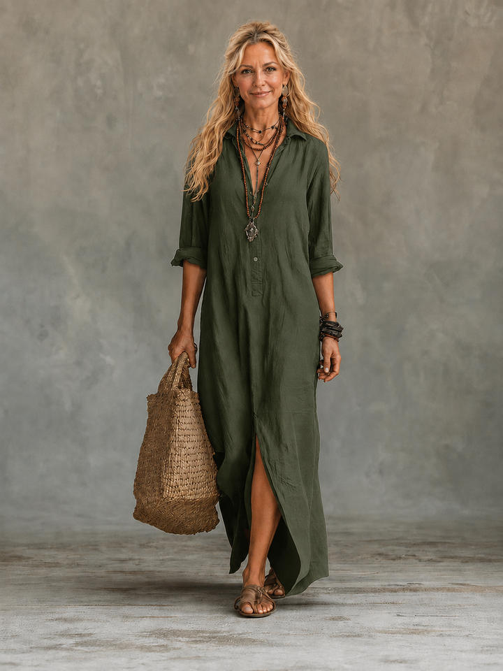 Vivienne | Knoop-Down Maxi Jurk voor Vrouwen