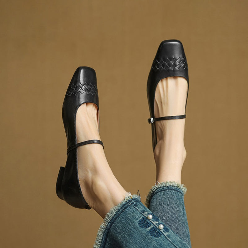 SORCHA | Square-Toe Woven Mary Jane Flats