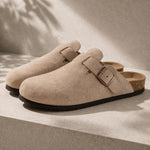 Suede Buckle Clogs | Adjustable Strap & Comfort Footbed