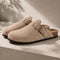 Suede Buckle Clogs | Adjustable Strap & Comfort Footbed