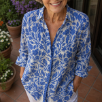 Fiona | Botanical Print Button-Down Blouse