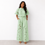 Isabella | Lace Crop Shirt & Tie-Waist Trousers Set
