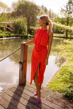 Scarlett | Sleeveless High-Neck Midi Dress with Leg Split