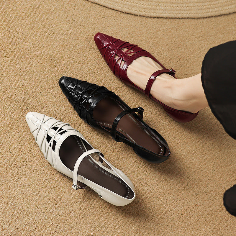 EITHNE | Pointed Lattice-Cut Mary Jane Flats