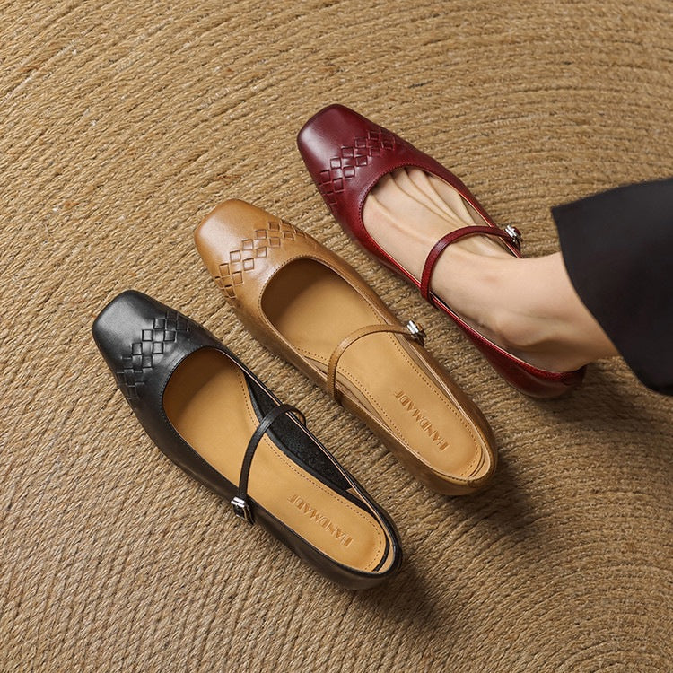 SORCHA | Square-Toe Woven Mary Jane Flats