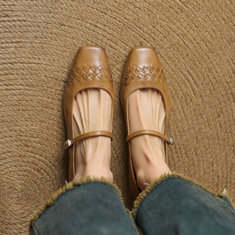 SORCHA | Square-Toe Woven Mary Jane Flats