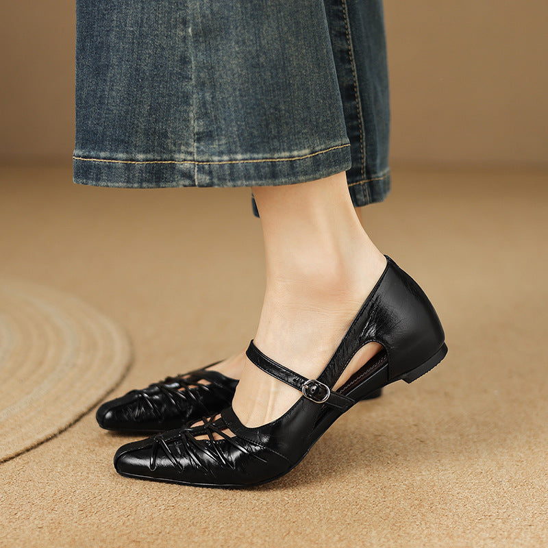 EITHNE | Pointed Lattice-Cut Mary Jane Flats