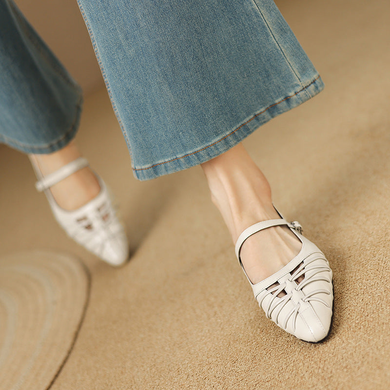 EITHNE | Pointed Lattice-Cut Mary Jane Flats