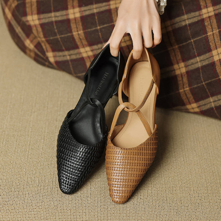 BEATRICE | Woven T-Strap Mary Jane Heels