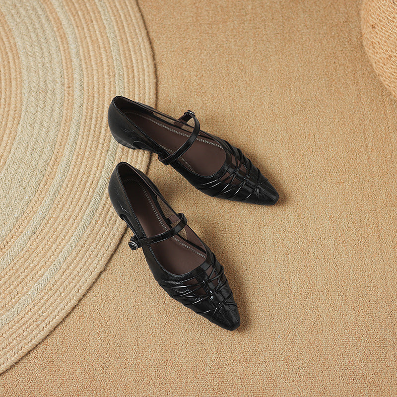 EITHNE | Pointed Lattice-Cut Mary Jane Flats