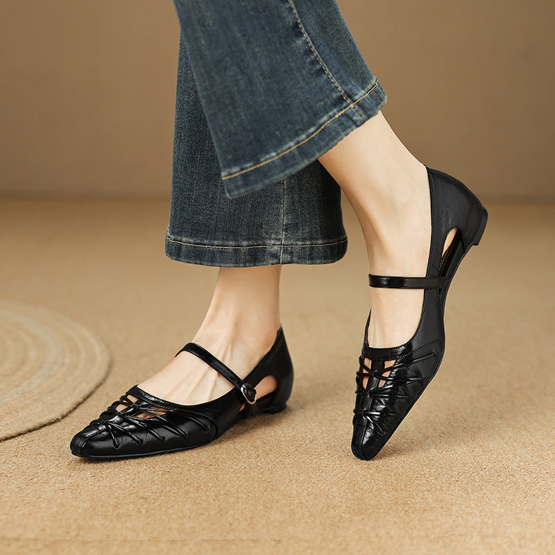 EITHNE | Pointed Lattice-Cut Mary Jane Flats