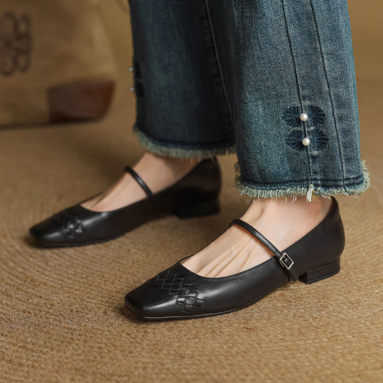SORCHA | Square-Toe Woven Mary Jane Flats