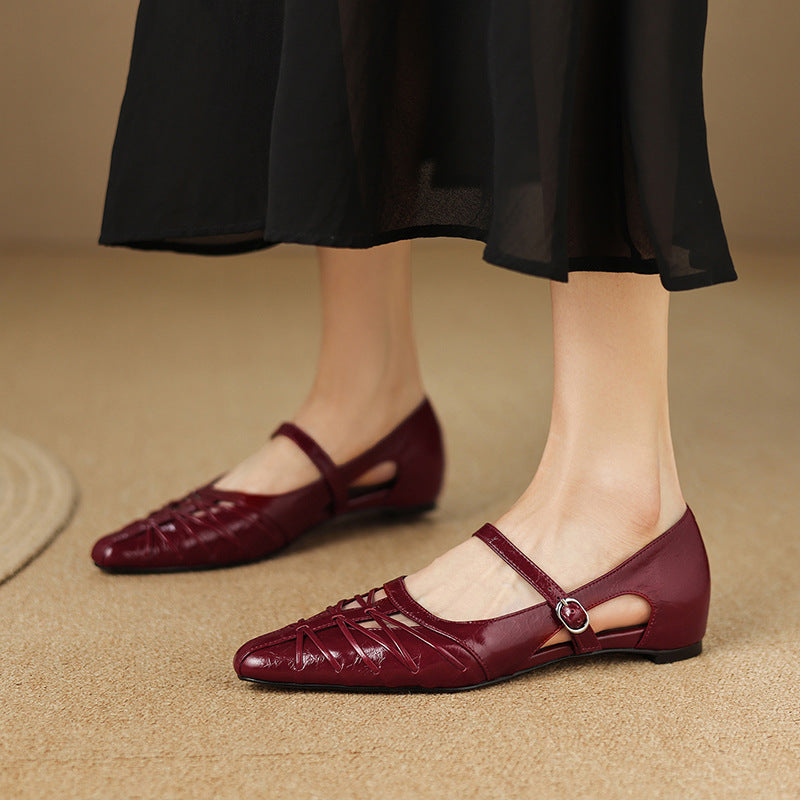 EITHNE | Pointed Lattice-Cut Mary Jane Flats