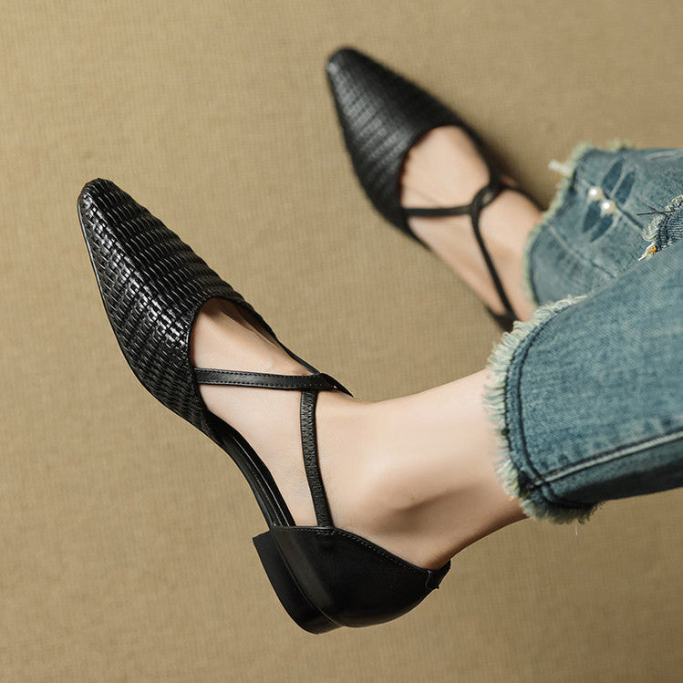 BEATRICE | Woven T-Strap Mary Jane Heels