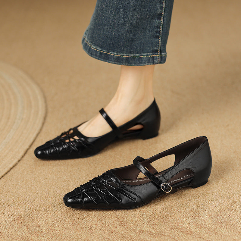 EITHNE | Pointed Lattice-Cut Mary Jane Flats