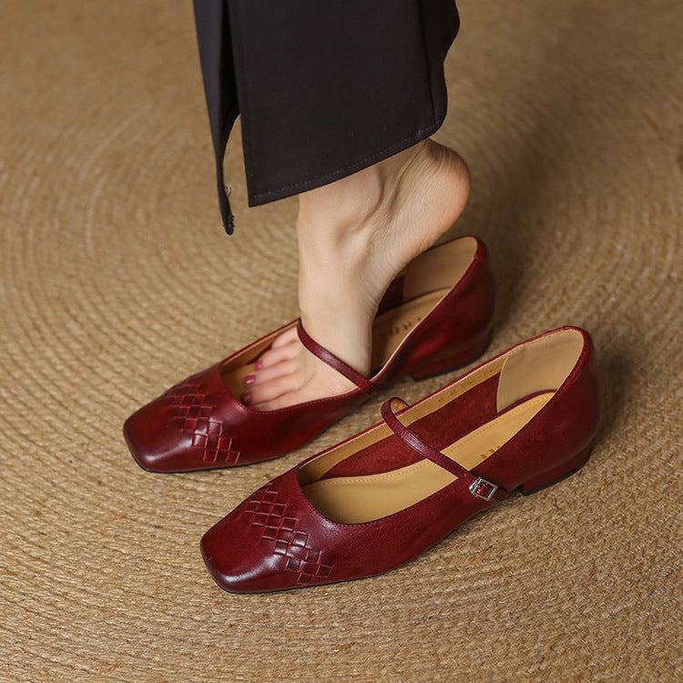 SORCHA | Square-Toe Woven Mary Jane Flats