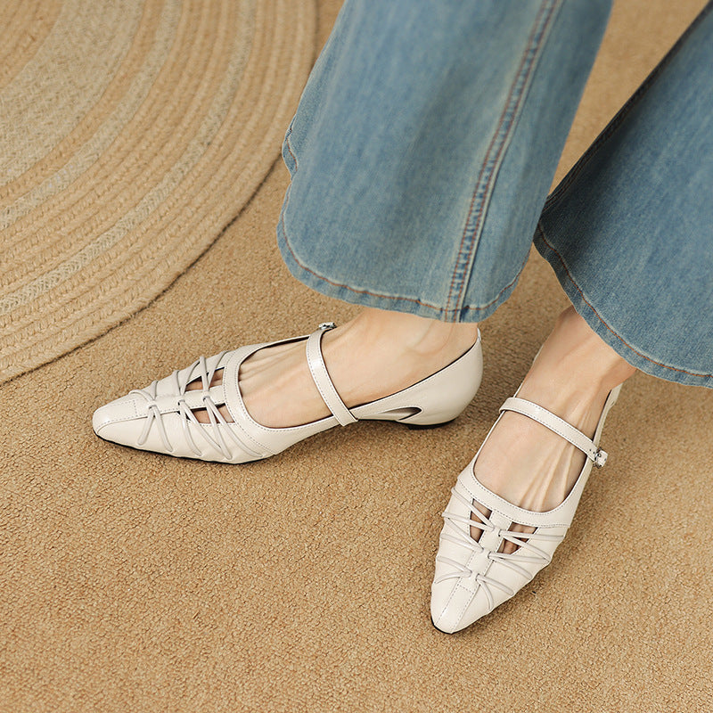EITHNE | Pointed Lattice-Cut Mary Jane Flats