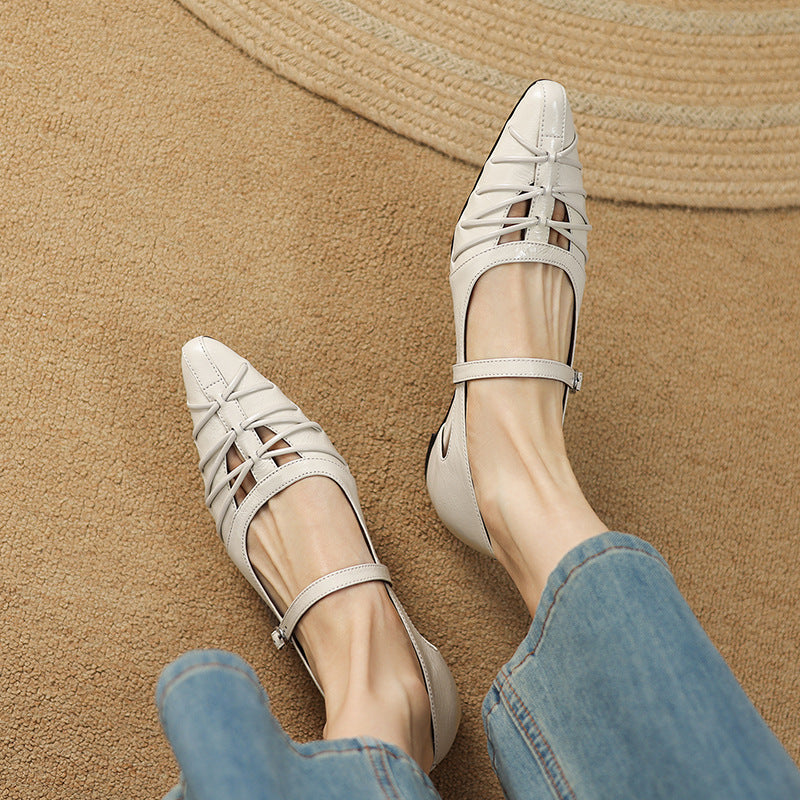 EITHNE | Pointed Lattice-Cut Mary Jane Flats