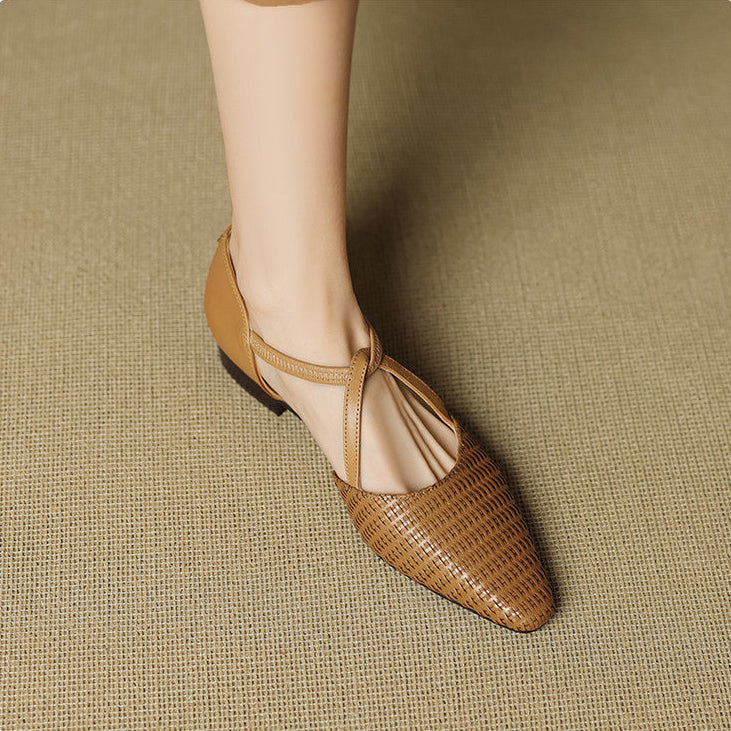 BEATRICE | Woven T-Strap Mary Jane Heels