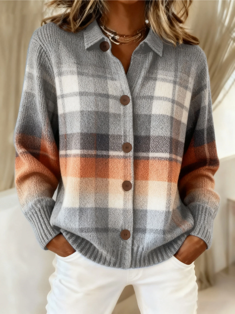 Marlene | Warme Ombre Geruite Cardigan