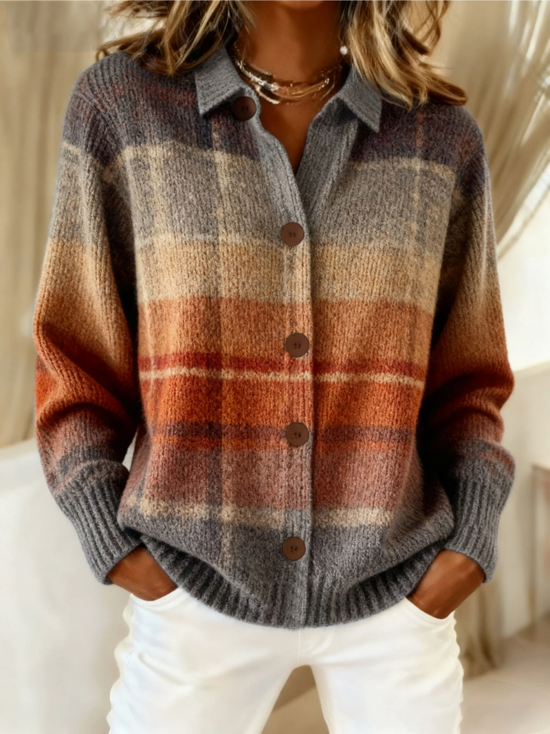 Edith | Herfst Ombre Geruite Cardigan