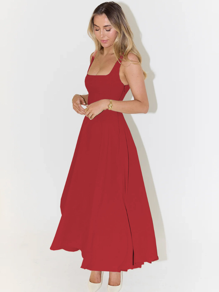 Trinity - Elegant Solid Sleeveless A-Line Midi Dress