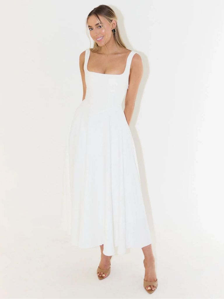 Trinity - Elegant Solid Sleeveless A-Line Midi Dress